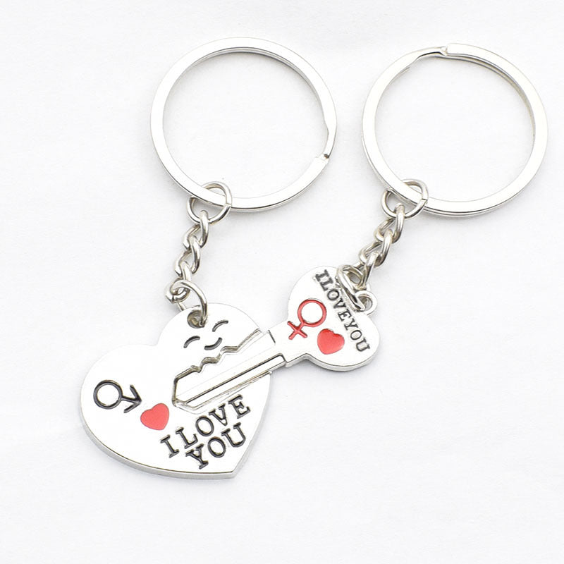 Heart-shaped Keychain English Secret Love Keychain Couple Keychain.
